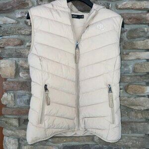 Lauren Ralph Lauren Stretch Hooded Puffer Vest Small Birch NWT